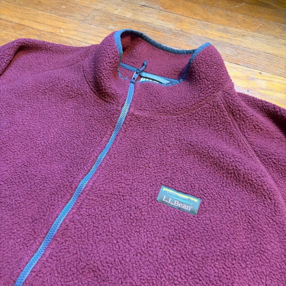 LL Bean Mens XXL Full Zip Fleece Jacket Burgundy Recycled Polyester 518186 - Picture 2 of 6